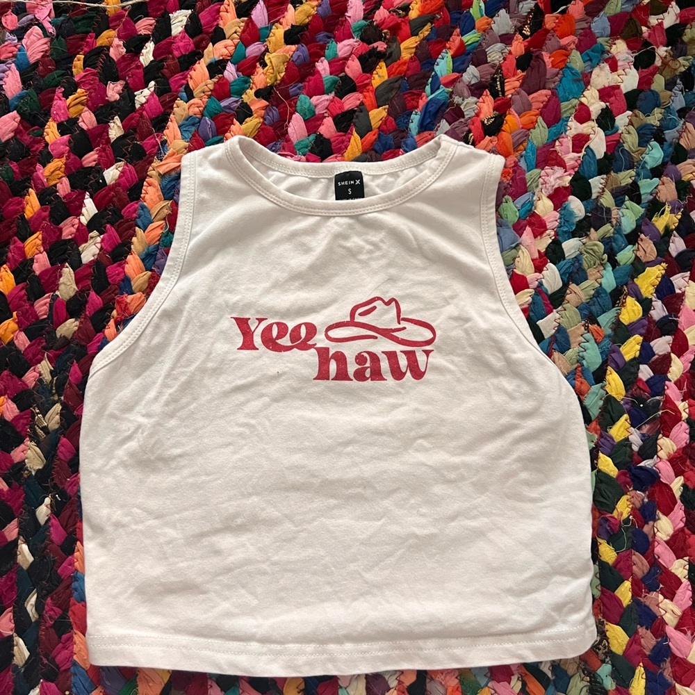 “YEE HAW” white crop tank top